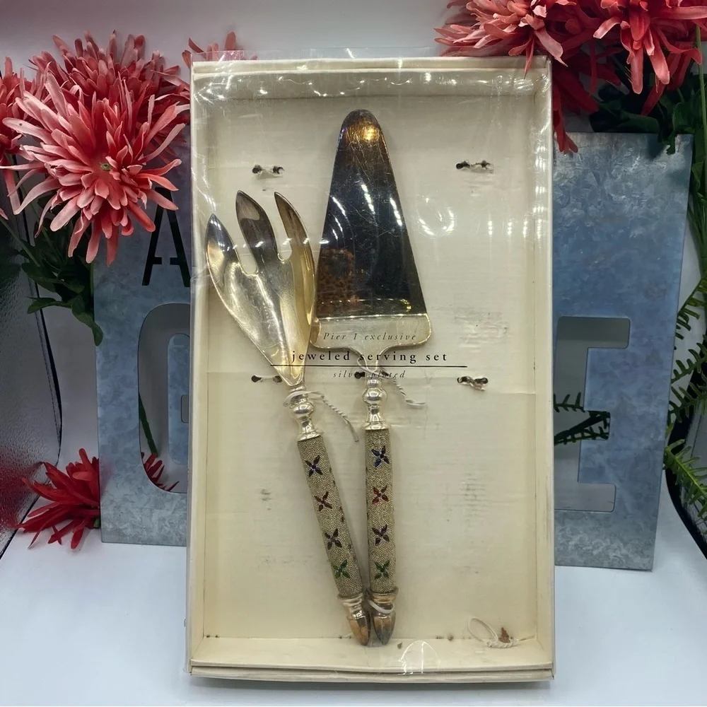Pier 1 Imports Sequin Silver Multi Color 2pc Serving Utensils‎